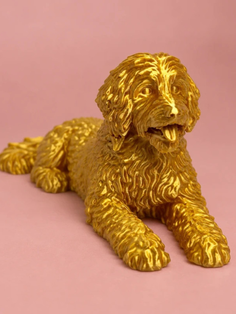 Gold Goldendoodle Figurine 3D Printed Dog Decor 6" x 3"